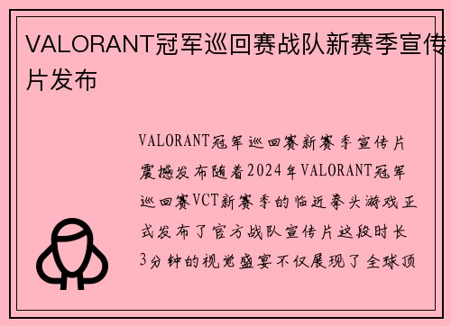 VALORANT冠军巡回赛战队新赛季宣传片发布